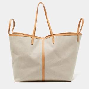 Pre Owned Burberry Beige Canvas and Leather XL Beach Tote
