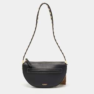 Pre Owned Burberry Black Studded Leather Mini Olympia Zip Shoulder Bag