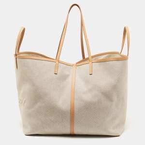 Pre Owned Burberry Beige Canvas and Leather XL Beach Tote