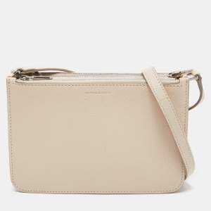 Pre Owned Burberry Cream Leather Triple Zip Crossbody Bag