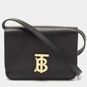 Pre Owned Burberry Black Leather Mini TB Shoulder Bag