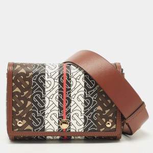 Pre Owned Burberry Brown TB Monogram Coated Canvas and Leather Hackberry Crossbody Bag