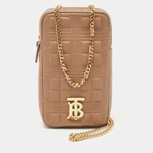 Pre Owned Burberry Brown Quilted Leather Mini Vertical Lola Pouch