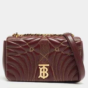 Pre Owned Burberry Maroon Quilted Leather Small Lola Chain Shoulder Bag