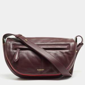 Pre Owned Burberry Maroon Leather Small Olympia Shoulder Bag