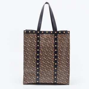 مملوكة مسبقًا Burberry Brown/Black Monogram Coated Canvas And Leather Studded Book Tote 