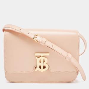 Pre Owned Burberry Peach PInk Leather Small TB Shoulder Bag