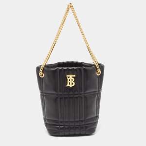 Pre Owned Burberry Black Embossed Quilt Leather Small Lola Bucket Bag