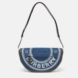 Pre Owned Burberry Blue/Black Denim and Leather Small Olympia Shoulder Bag