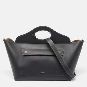 Pre Owned Burberry Black Leather Medium Soft Pocket Tote
