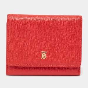 Pre Owned Burberry Red Leather Sidney Trifold Wallet