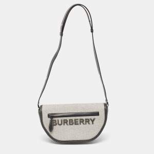 Burberry Black/White Canvas and Leather Small Olympia Shoulder Bag