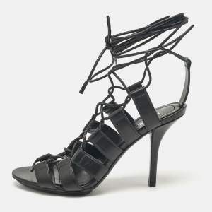 Burberry Black Leather Strappy Lace Up Sandals Size 37.5