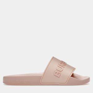 Burberry Peach Pink Embossed Logo Slides Size EU 38