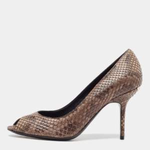 Burberry Brown Python Leather Peep Toe Pumps Size 37.5