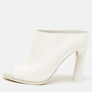 Burberry White Leather Peep Toe Mules Size 36