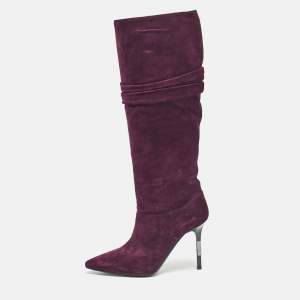 Burberry Burgundy Suede Knee Length Boots Size 36