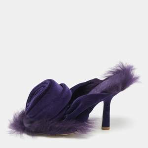 Burberry Purple Velvet and Fur Step Rose Thong Sandals Size 36