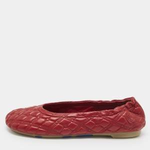 Pre Owned Burberry Burgundy Leather Saddler Ballet Flats Size 37