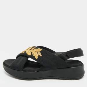 مملوكة مسبقًا Burberry Actonshire Size 41 Black Fabric and Satin Slingback Sandals