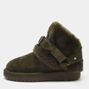 Pre Owned Burberry Chubby Size 37 Green Fur and Suede Ankle Length Boots