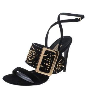 Pre Owned صندل بربري براد شو سويدي أسود ترصيعات مزخرفة بحزام للكاحل مقاس 39