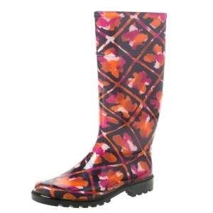 Pre Owned Burberry Multicolor Floral Geometric Rubber Carleton Rain Boots Size 37