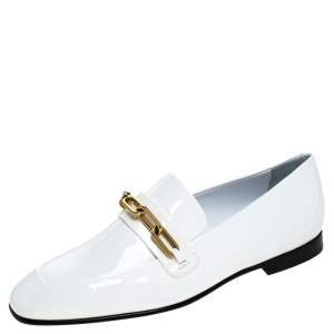 Burberry White Patent Leather Chillcot Slip On Loafers Size 39