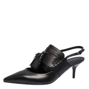 Pre Owned Burberry Black Leather Colebert Cut Out Pointed Toe Tassel Detail Slingback Sandals Size 39