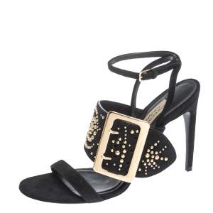 Pre Owned Burberry Black Suede Stud Embellished Padstow Ankle Wrap Sandals Size 40