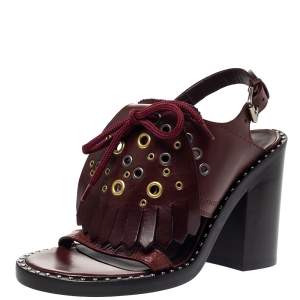 Burberry Burgundy Leather Beverley Fringe Slingback Sandals Size 36