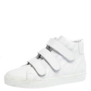 Pre Owned Burberry White Leather Sturrock High Top Sneakers Size 38.5