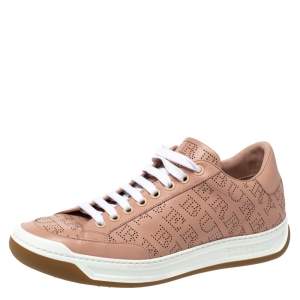Pre Owned Burberry Pink Perforated Check Leather Westford Low Top Sneakers Size 38.5