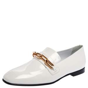 Pre Owned Burberry White Patent Leather Chain Link Loafers Size 39.5