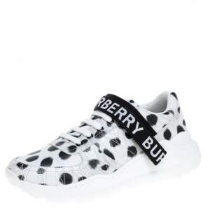Pre Owned Burberry White/Black Cheetah Print Leather Ronnie Sneakers Size 41