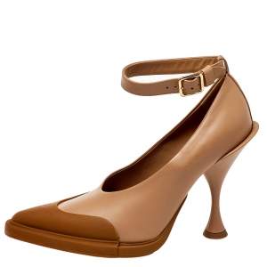 Pre Owned Burberry Brown Leather And Rubber Evan Ankle Strap Pumps Size 39.5