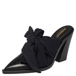 Burberry Black Satin and Leather Tillington Mules Size 39
