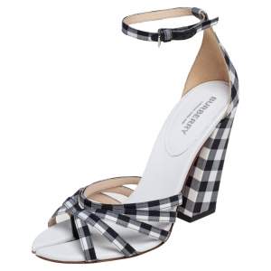 Burberry Black/White Canvas And Leather Ankle Strap Sandals Size 37
