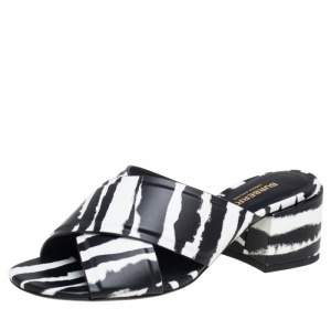 Burberry Black/White Leather Castlebar Slide Sandals Size 37.5
