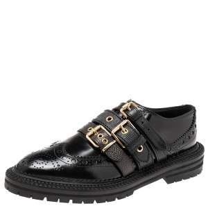 Burberry Black Patent Leather Doherty Multi-Strap Brogue Oxfords Size 39.5