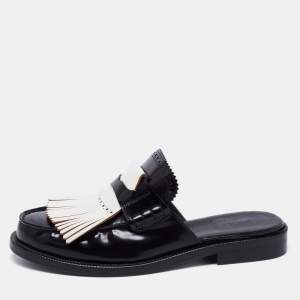Burberry Two Tone Leather Beckshill Fringe Details Flat Mules Size 39