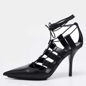 Pre Owned Burberry Black Leather Tie Up Pumps Size 40