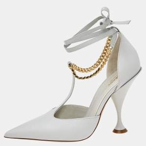 Pre Owned Burberry Grey Leather Ankle Strap Pumps Size 37.5