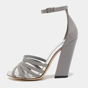 Pre Owned Burberry Grey Leather Hovehigh Ankle Sandals Size 37