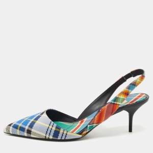 Pre Owned Burberry Multicolor Canvas Annice Tartan Slingback Pumps Size 40