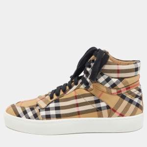 Burberry Brown House Check Canvas High Top Sneakers Size 37