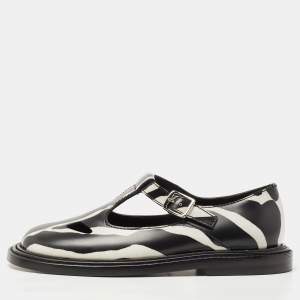 Burberry Black/White Leather Zebra Print T Bar Loafers Size 37