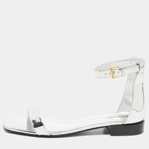 Burberry Silver Foil Leather Ankle Cuff Flat Sandals Size 41