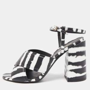 Pre Owned Burberry Black/White Leather Castlebar Ankle Strap Sandals Size 40