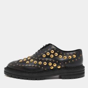 Burberry Black Leather Deardown Studded Platform Oxfords Size 40